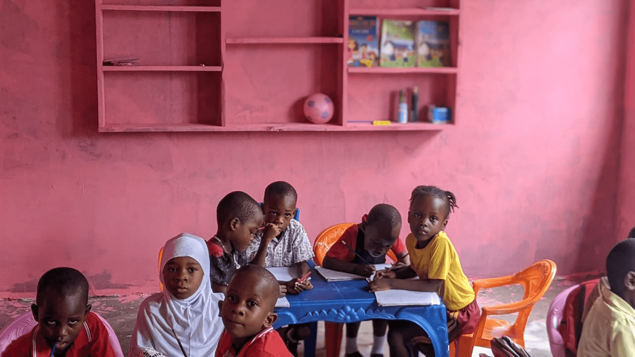 Young learners studying together in class